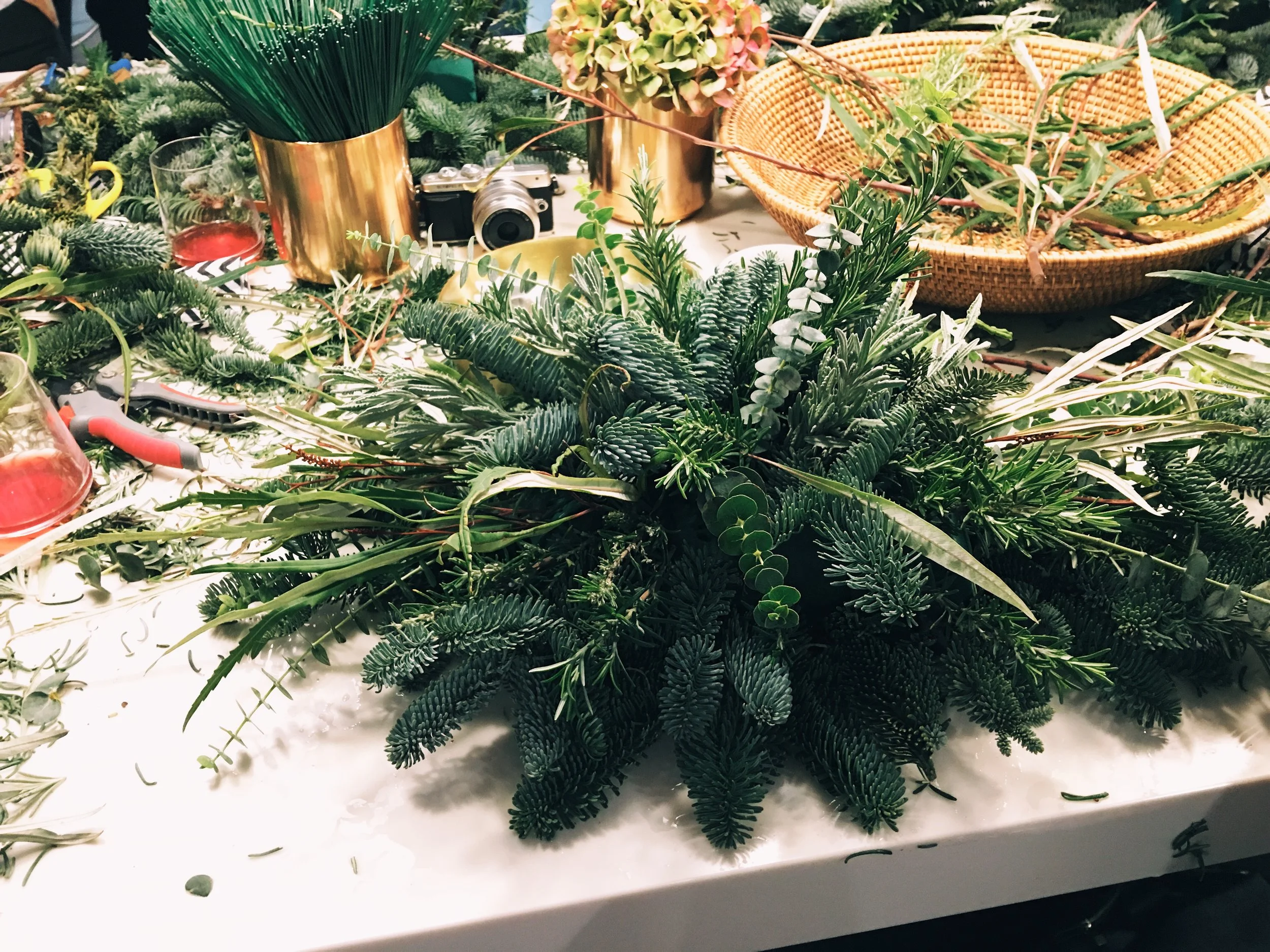 This is my centrepiece being built. I tried to keep length at either end, and not create too much height on top.