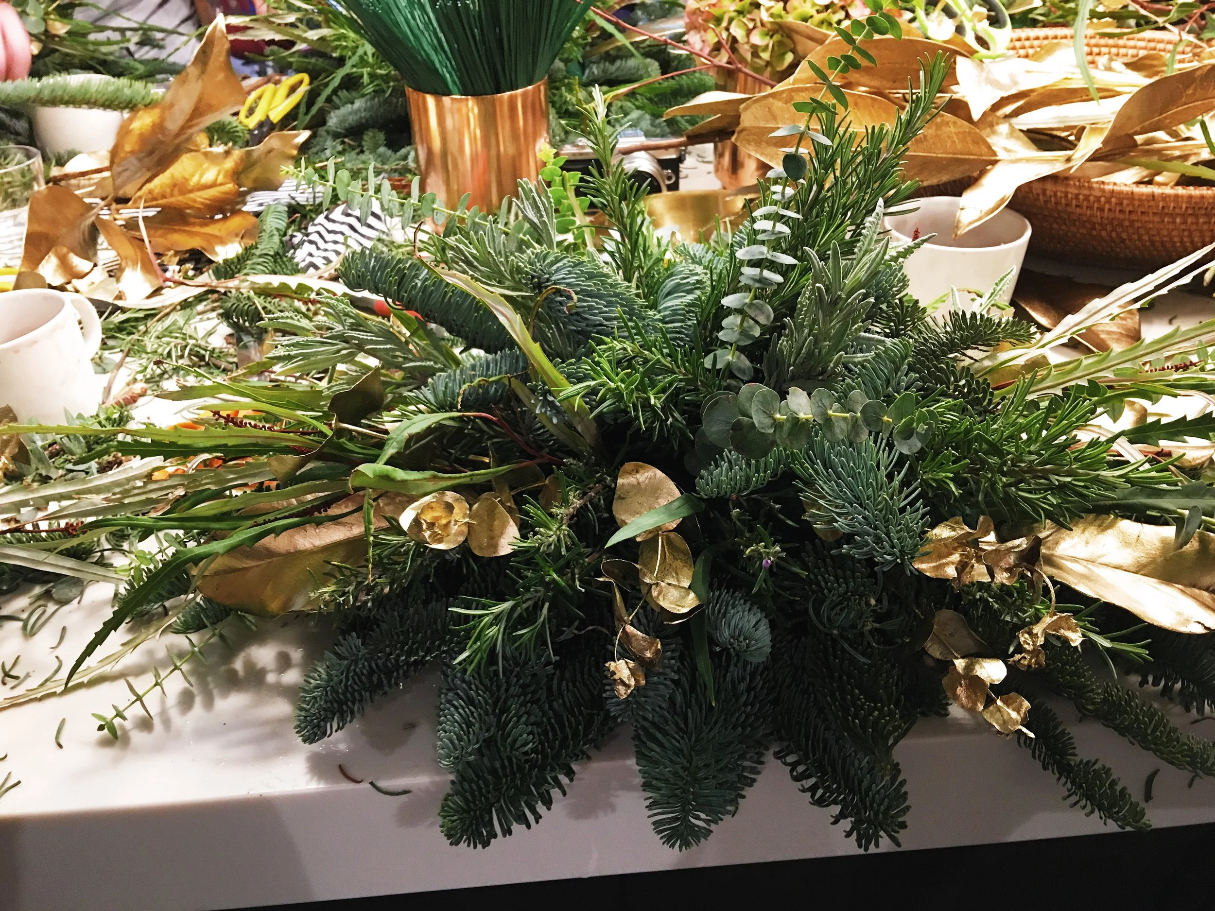 Add metallic foliage sparingly.