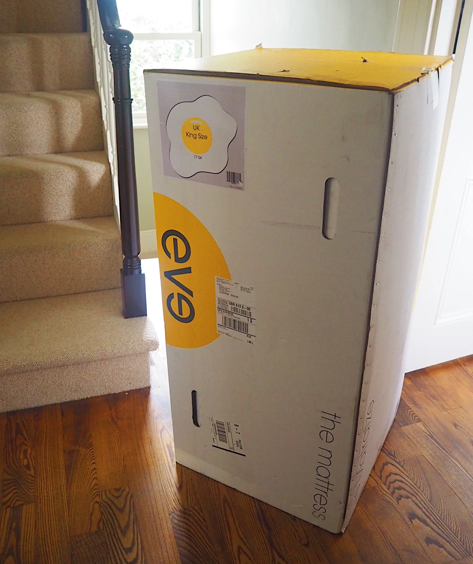 How an eve mattress is delivered - all compact in a box.