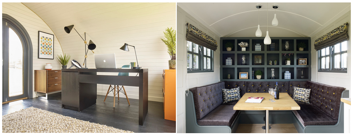 Office Pod and Shepard Hut, both made and designed by Garden Hideouts.