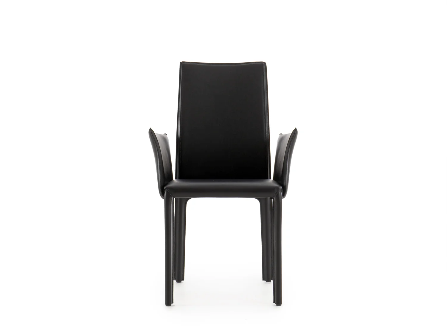The Annabeth modern dining chair with visible stitches, upholstered in hide-leather.