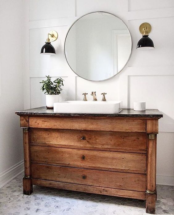 Bathroom By Using Vintage Furniture, Reclaimed Wood Vanity Unit