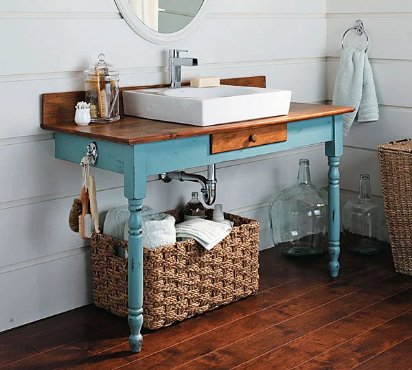 Save Money And Add Character In Your Bathroom By Using Vintage Furniture As A Basin Stand