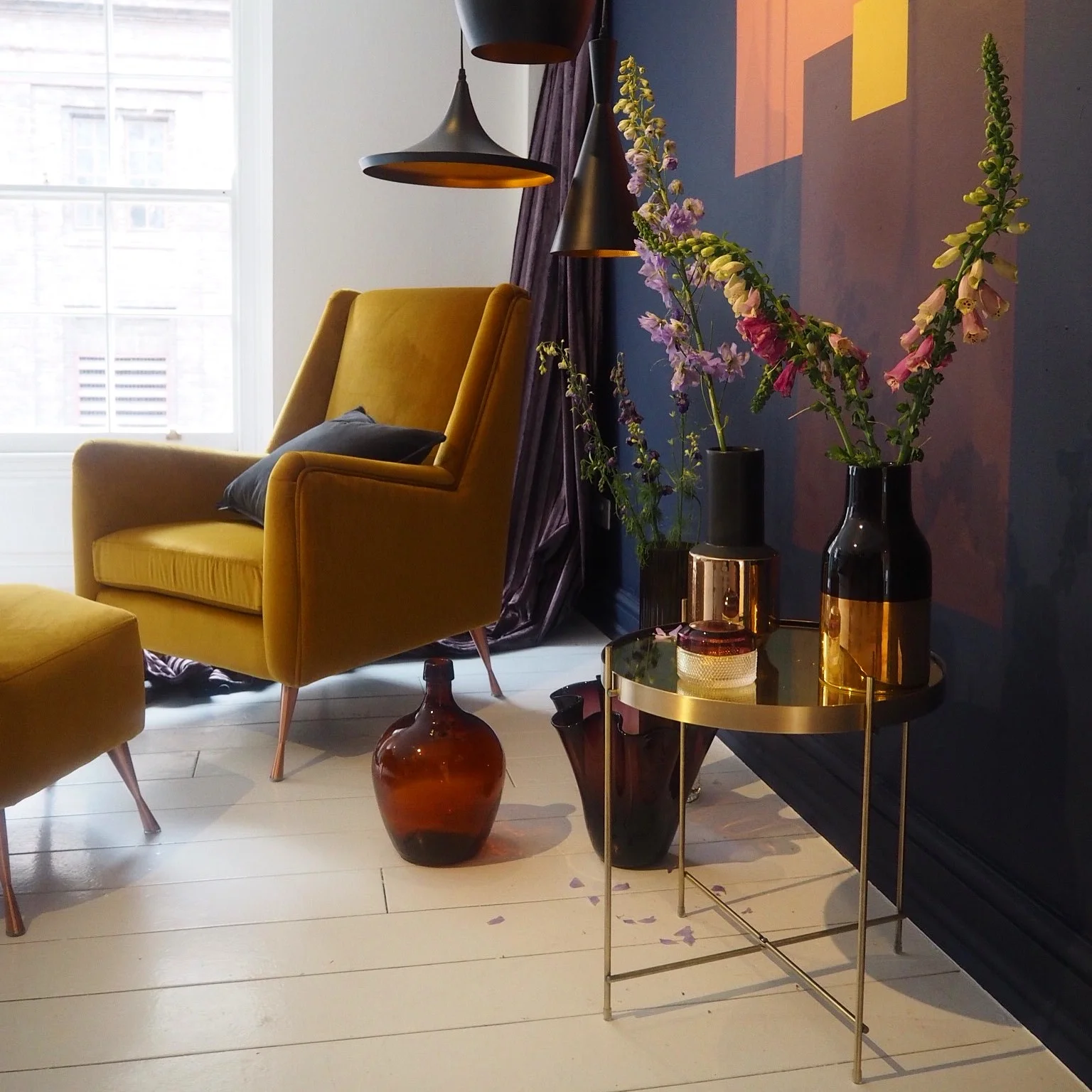 'Alzira' gold side table , Dwell, £49 (currently on sale). 'Wing' armchair , as before, DFS.
