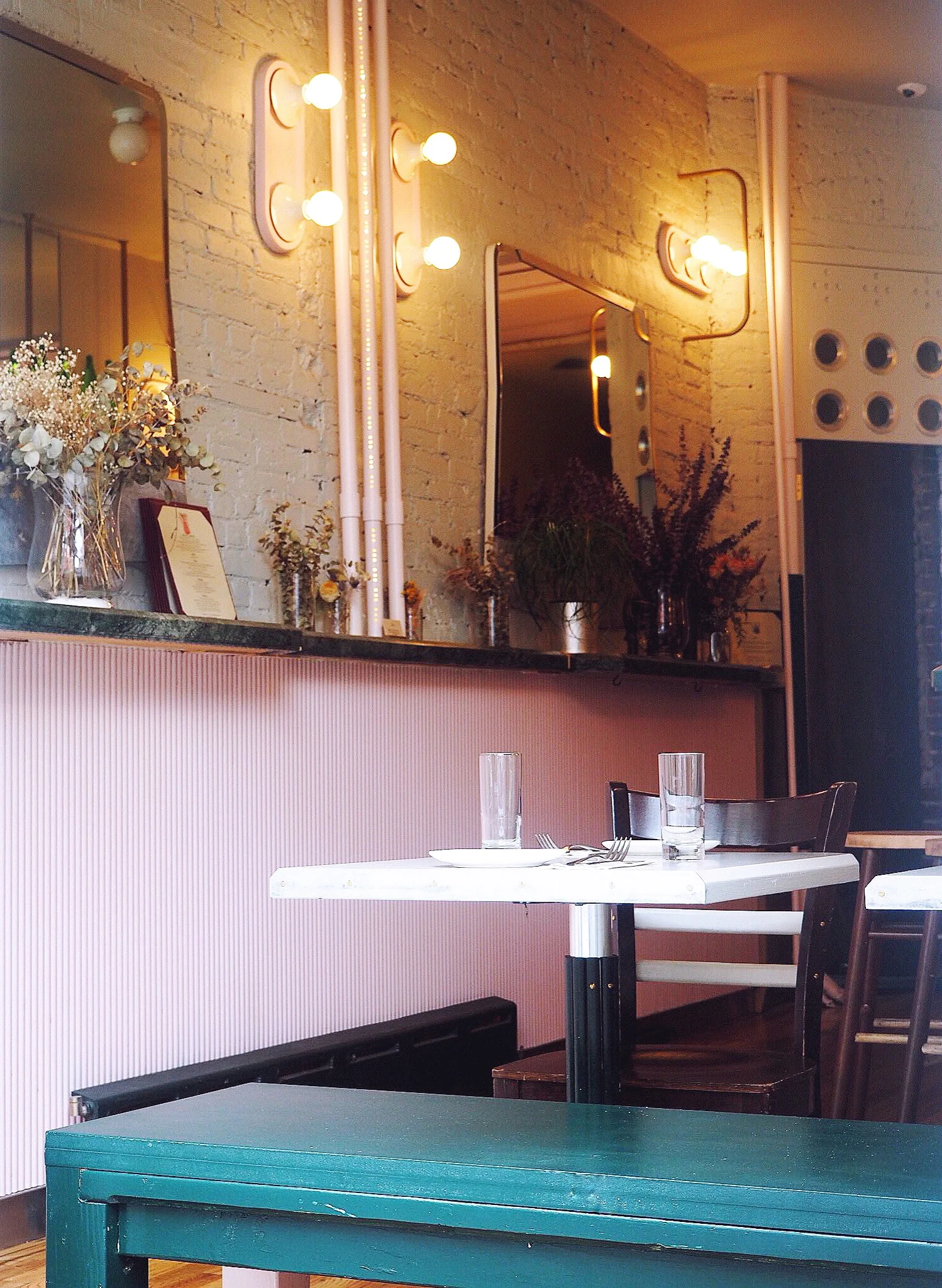 I snapped the inside of this Italian cafe decorated in pink and green while walking past it on Lafayette St.