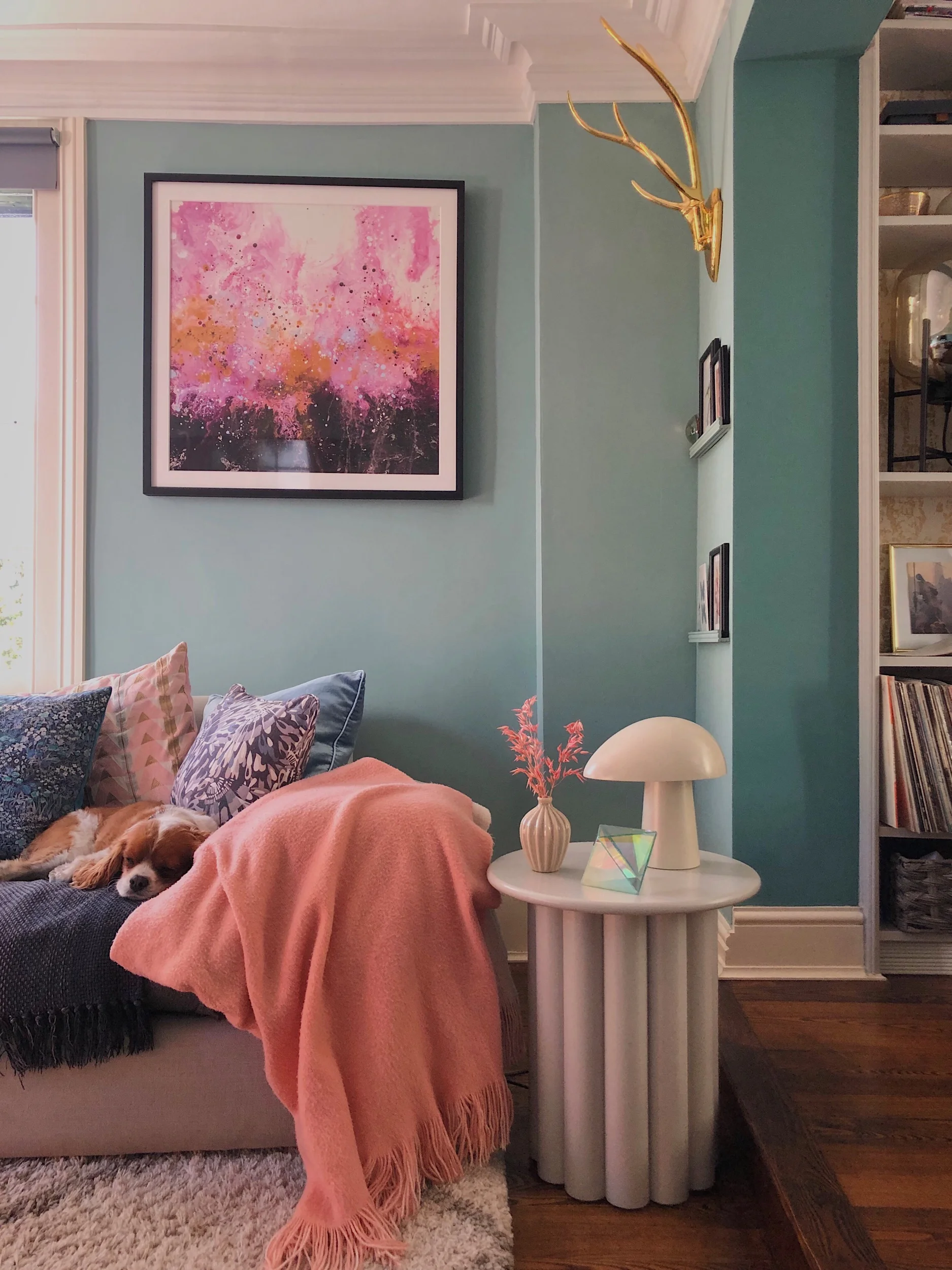 My living room painted in Farrow & Ball Dix Blue, a colour people always ask me about.