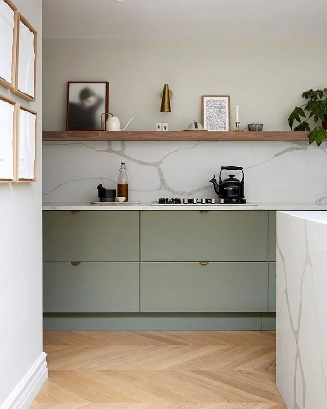 Farrow and Ball’s ‘Treron’ looks stunning in this kitchen owned and designed by Rebecca Wakefield, the Creative Director at Studio Fortnum interior design.