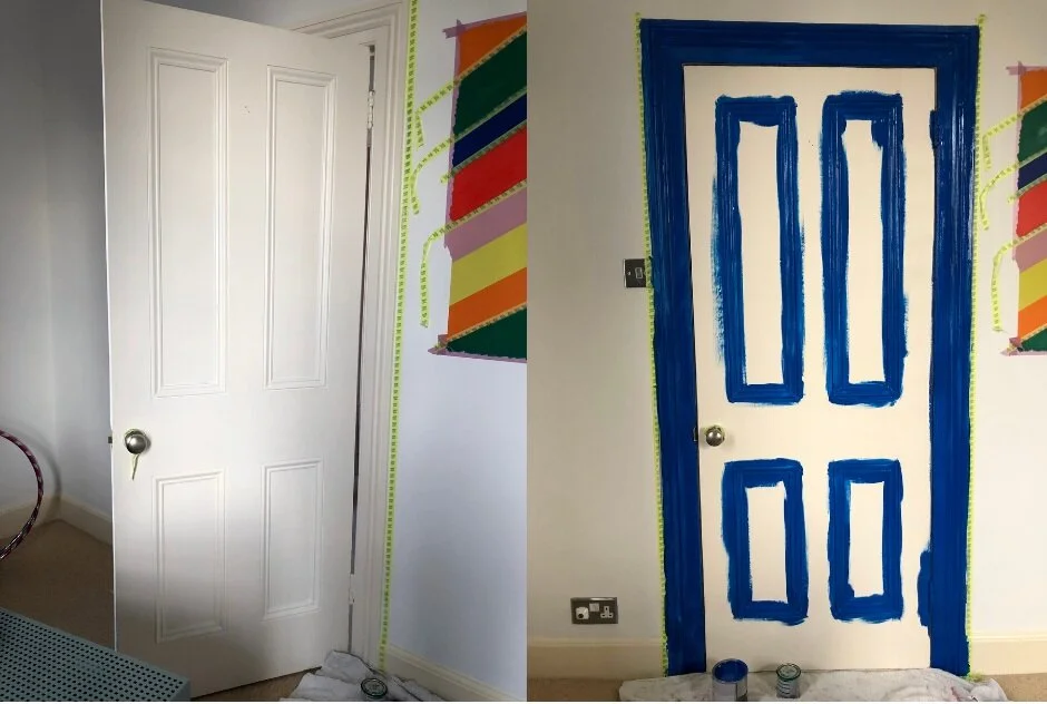 My door painting method is to paint the frame, then paint any door details with a good quality, pointed-tip paintbrush. I finish by using a roller suitable for eggshell paint to paint the larger surface areas.