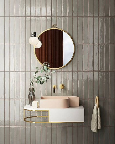 Mirror: Gubi. Design and styling: @nicolabarutto, Image production: @terzopianoimagestudio Tiles: @ceramicadelconca