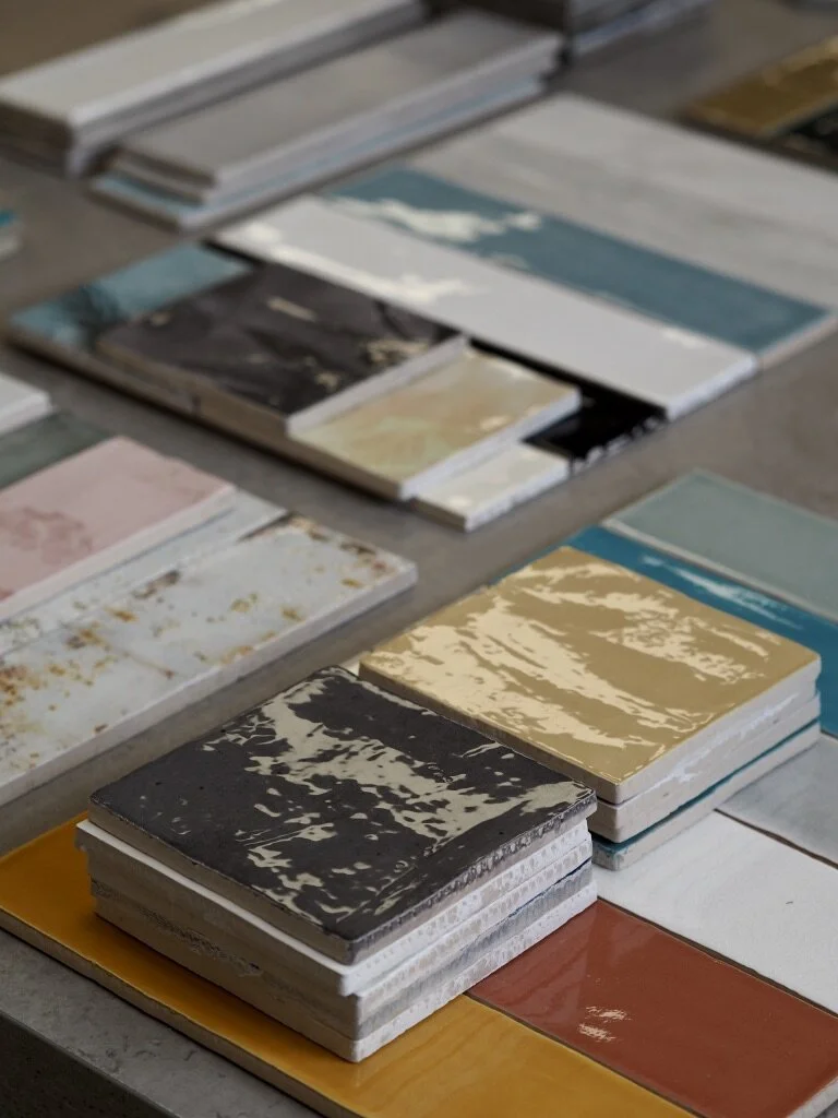 Raised and textured tiles in the Verde Tiles showroom.