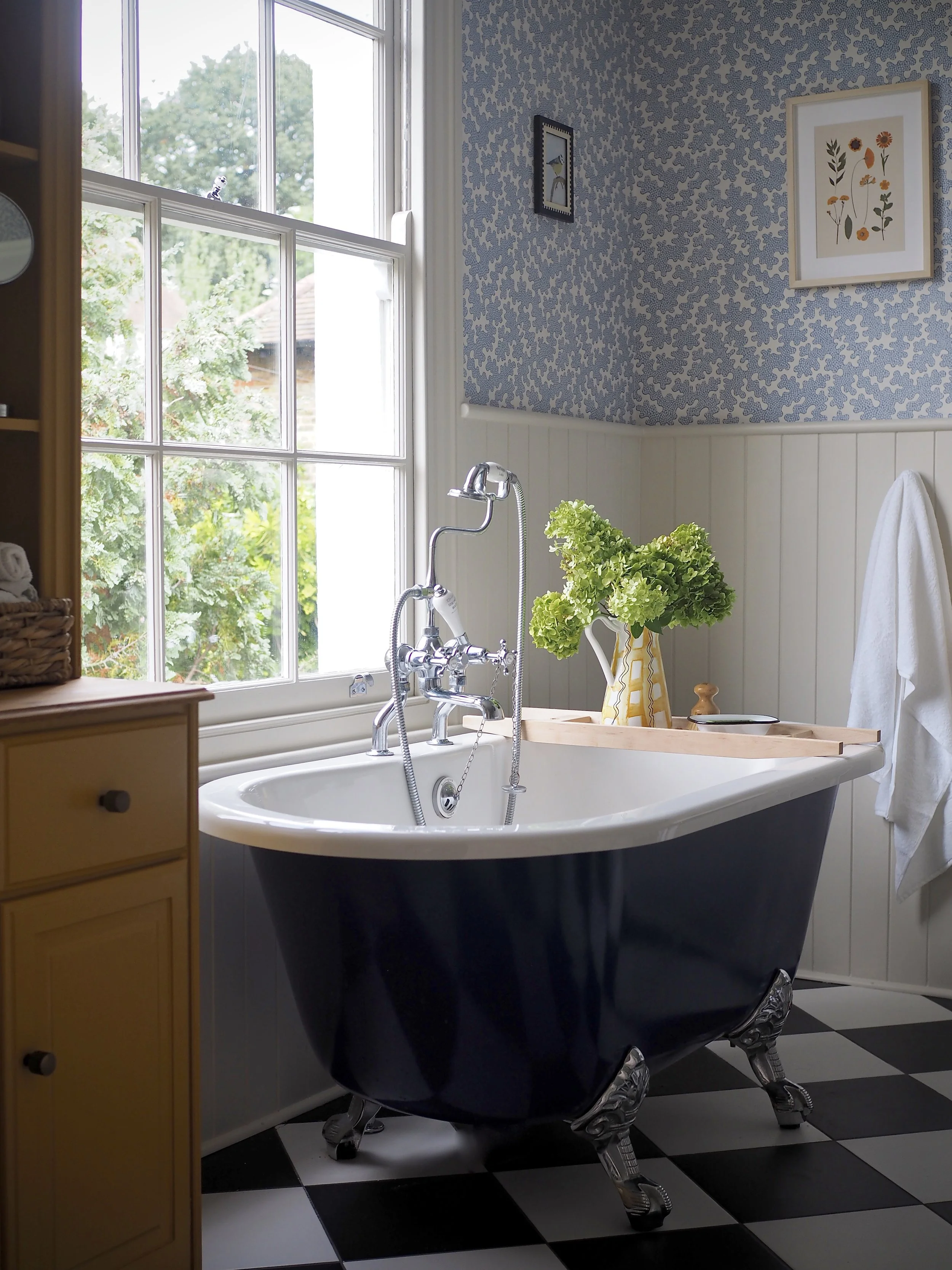 Blue Bathroom Makeover With Chequerboard Floor