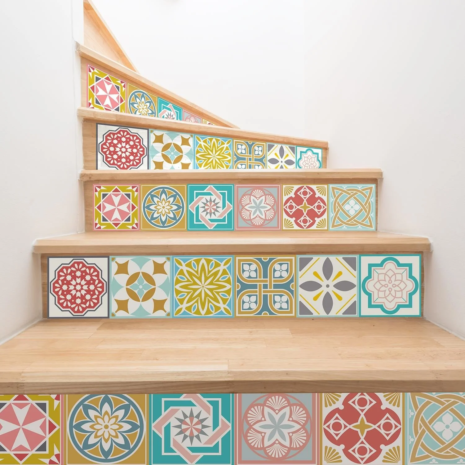 sticker tiles on stairs