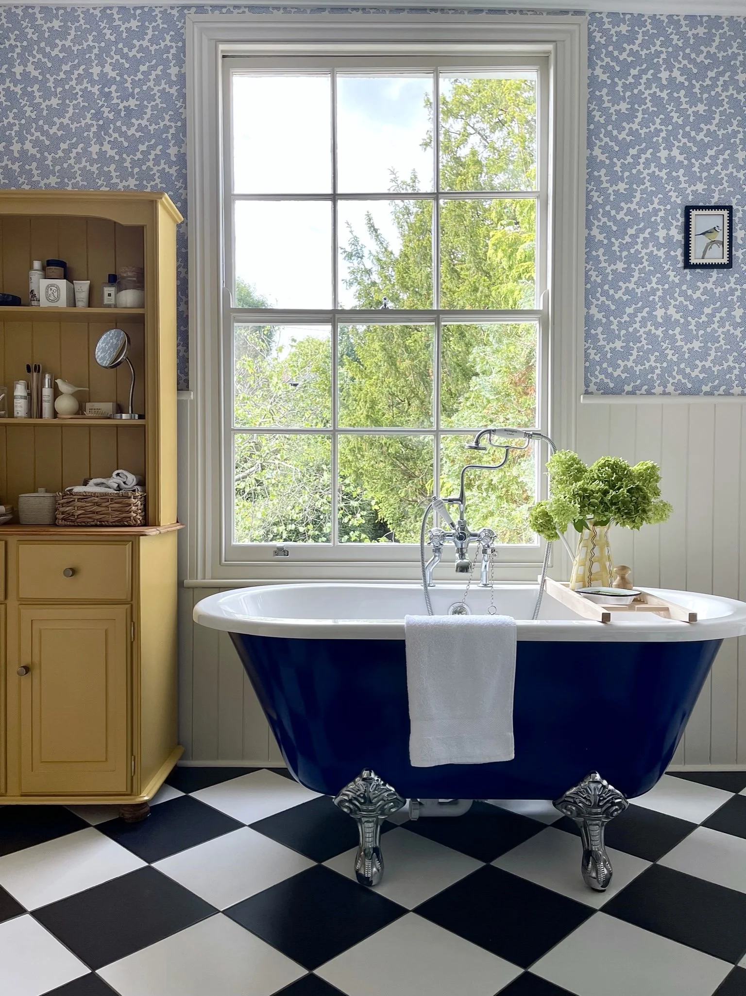 Blue Bathroom Makeover With Chequerboard Floor
