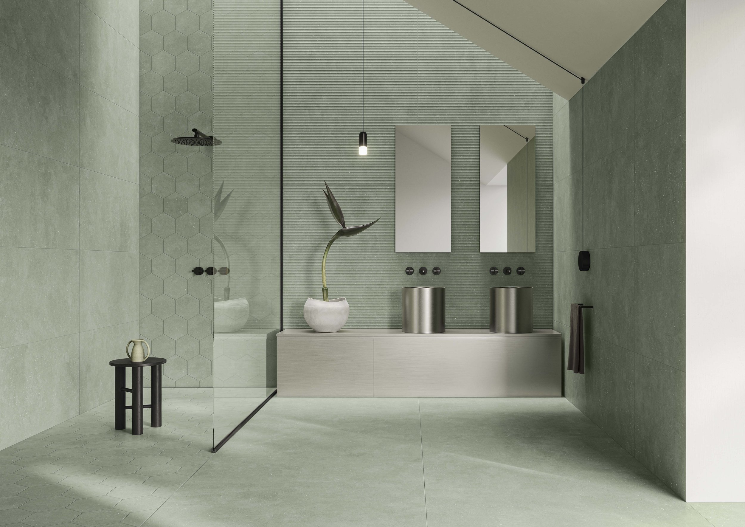 green bathroom tiles
