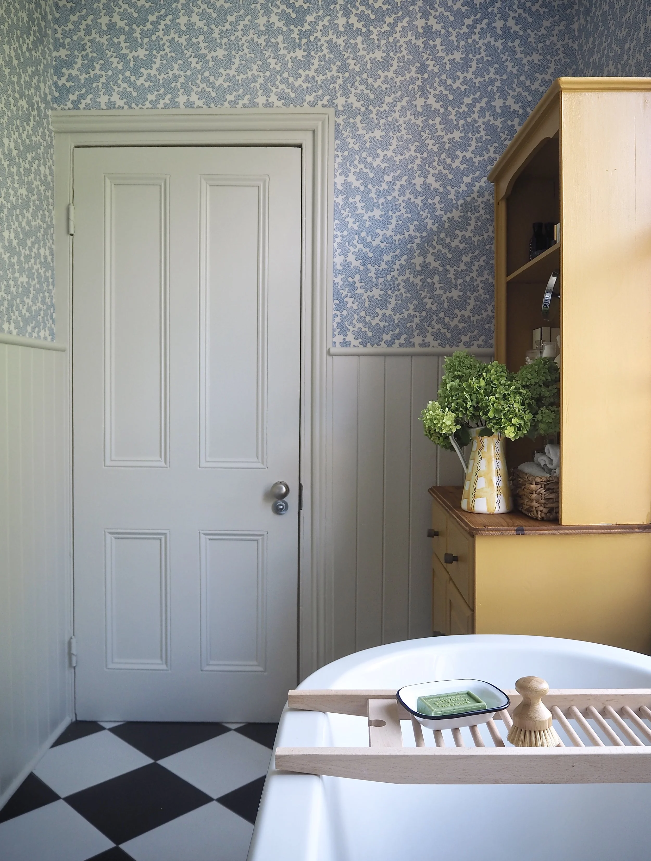 Blue Bathroom Makeover With Chequerboard Floor