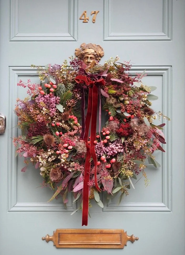 pink berry door wreath