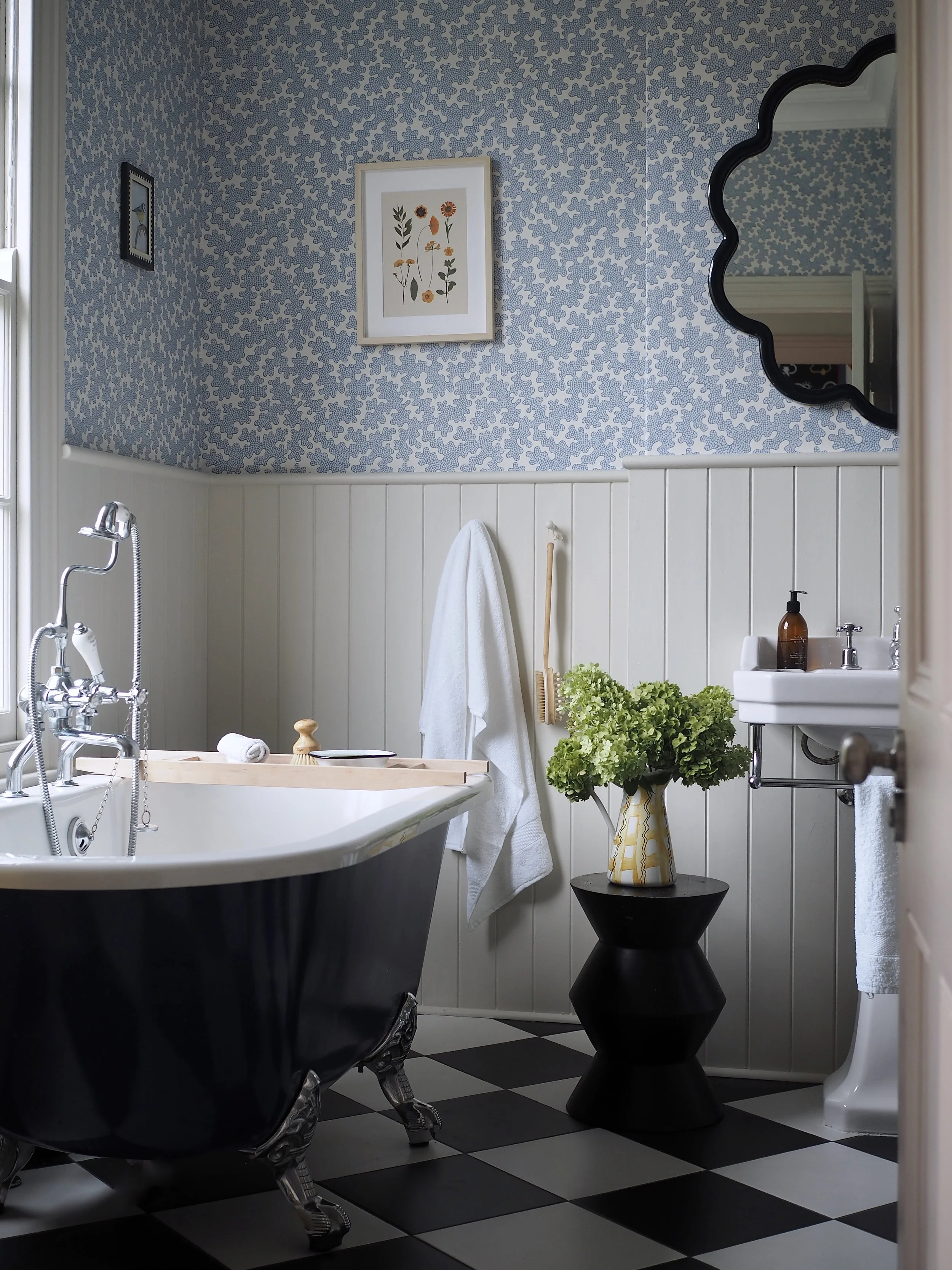 Blue Bathroom Makeover With Chequerboard Floor