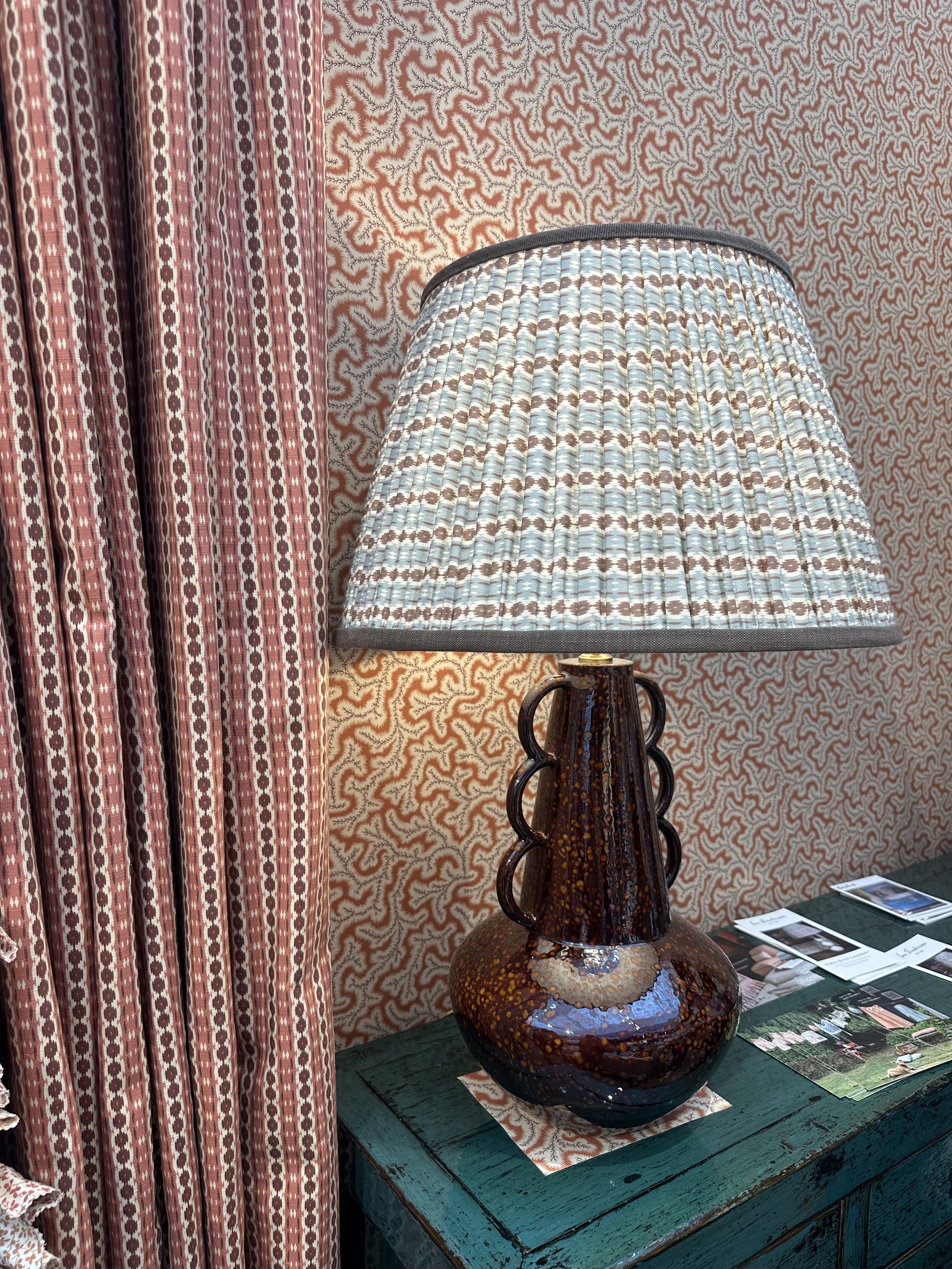 blue and brown table lamp