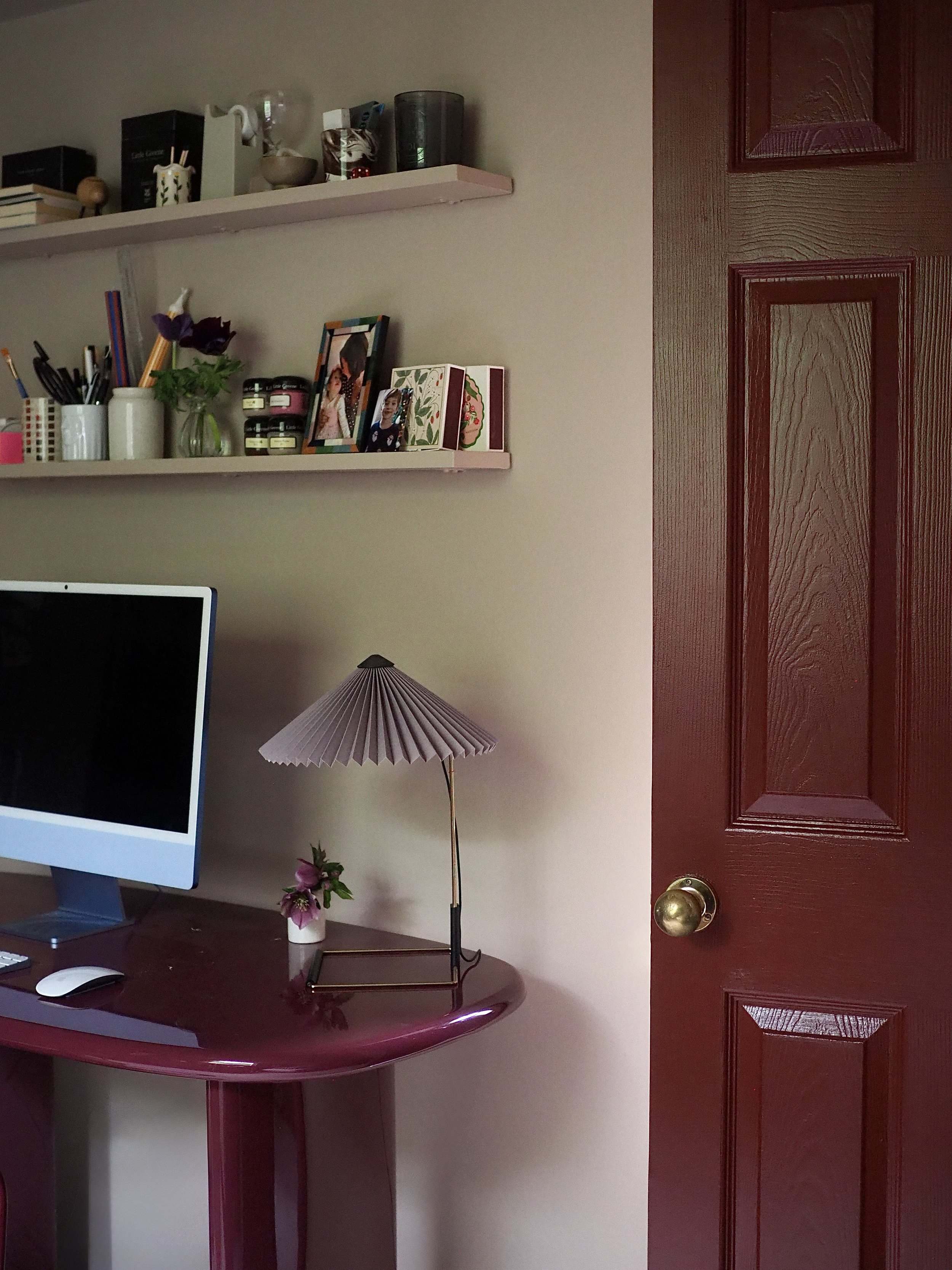 red and pink home office