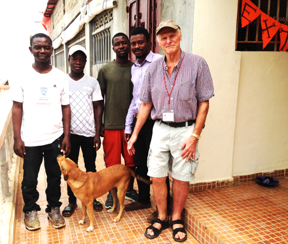 Moses, Mohamed, Ismael, BH, and Mike with our guard dog, ‘Rocky’