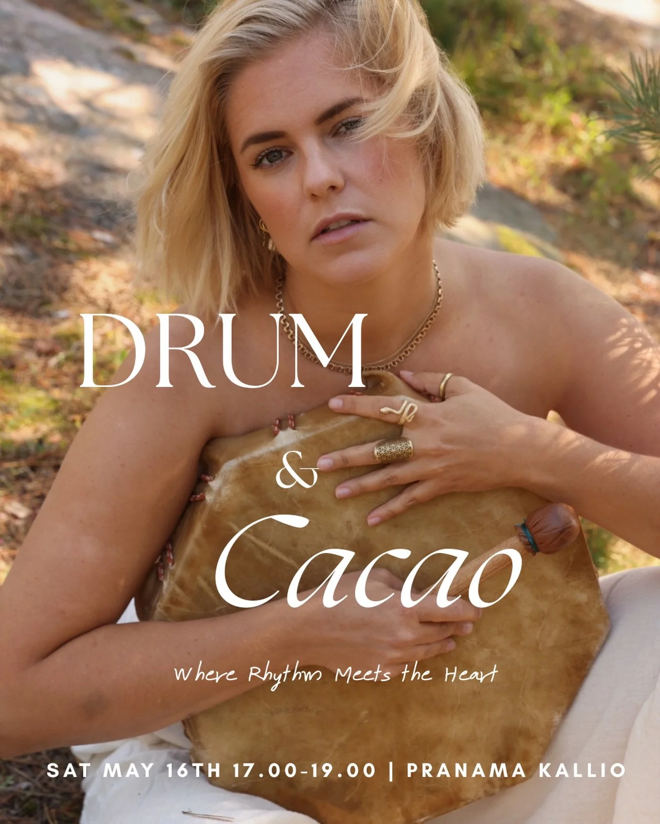 DRUM &amp; CACAO &bull; New Moon 🌑
📍 @pranamahelsinki
🗓 May 16 &bull; 17:00&ndash;19:00

Drumming is one of the oldest ways to shift consciousness. Through steady, repetitive rhythm, the nervous system begins to regulate, the mind quiets, and the 