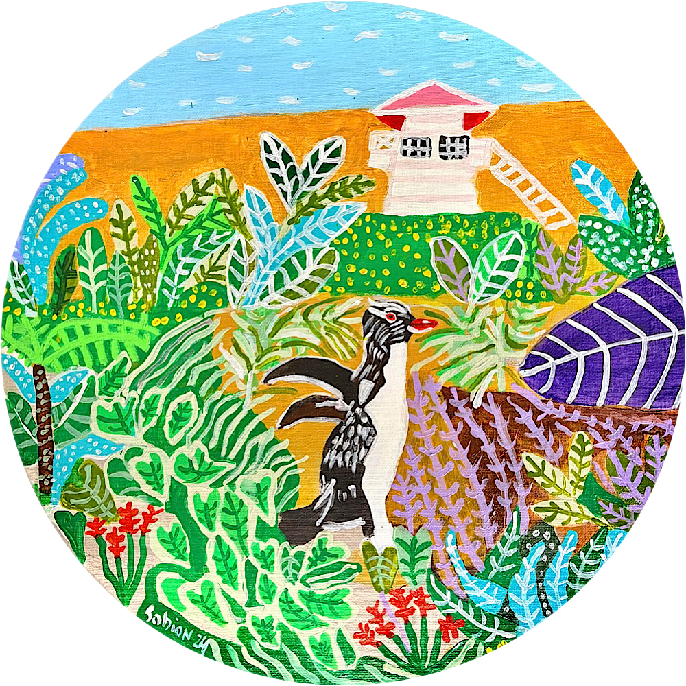 Tropical Dystopia, Acrylic on Canvas, 16" (circumference), 300 USD, Enquire Within