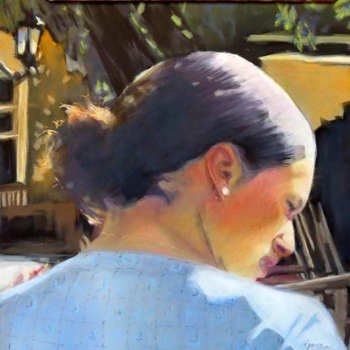 High Noon on the Plaza 12" x 12" Pastel on board-Honey Lea Gaydos