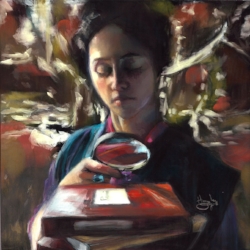 "Searching", 12" x 12" Pastel over gouache on board.