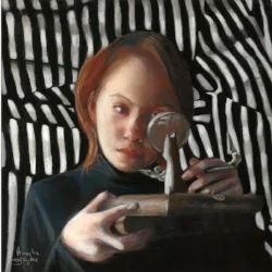 "Schrodinger's Cat" (formerly Observer's Paradox") 12" x 12" pastel over gouache on board