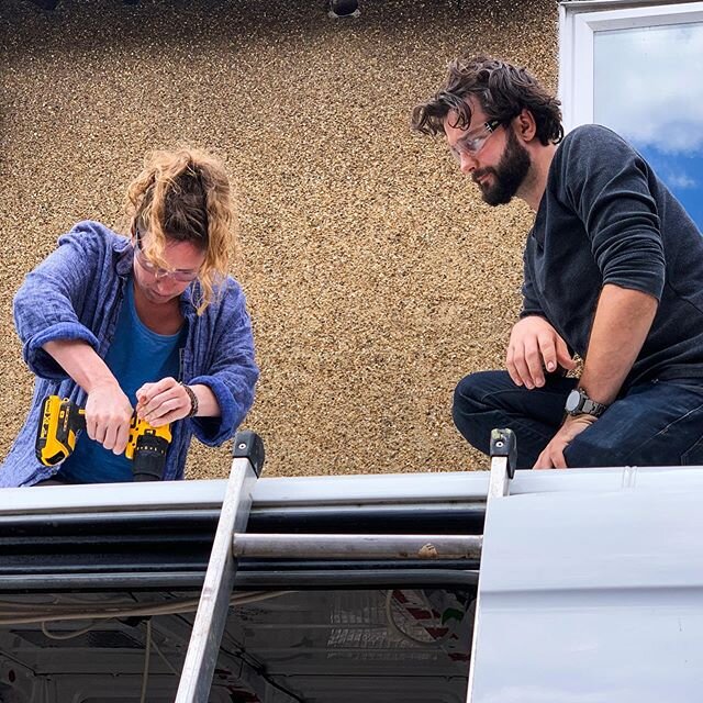 Working with @ruthstokes on the van conversion is coming along well! The following photos are...
1. Cutting a hole in the roof!
2. Fitting the first of three skylights
3. Getting underneath 
4. Flooring battens
5. Insulation for floor
6. Underfloor l
