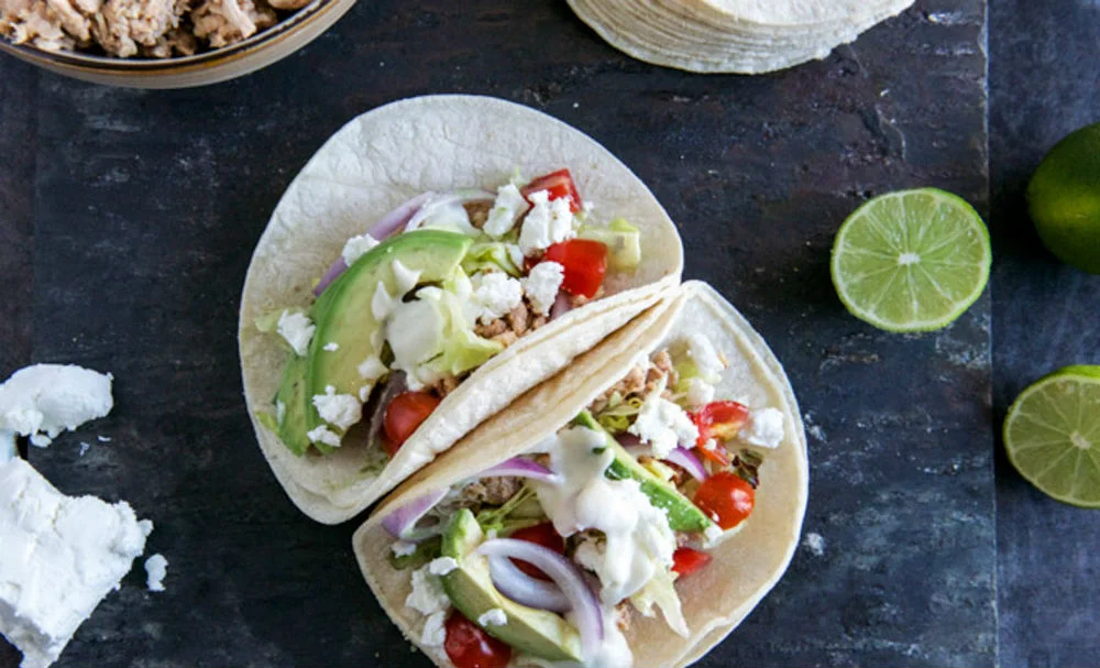 NoshOn.It: Smokey Roasted Chicken Tacos with Spicy Goat Cheese Queso