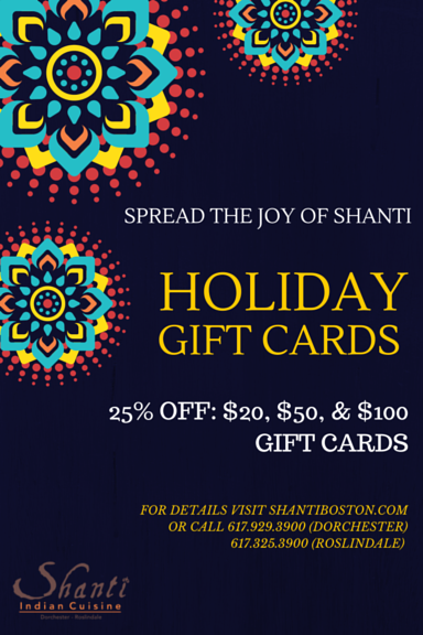 Flyer: Holiday Gift Cards (Shanti Restaurant)