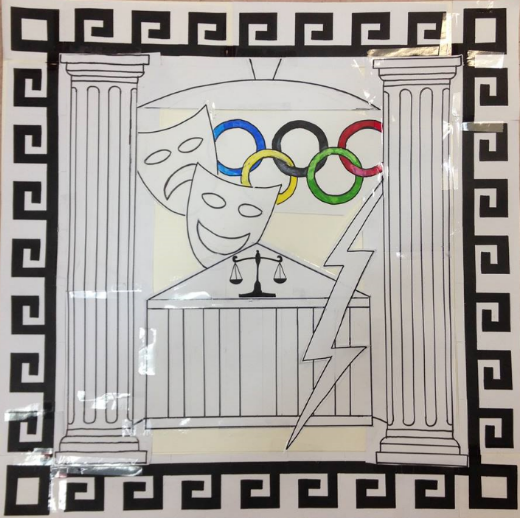 The original design and template the students used to create their mosaic. This design was cut up into sections, laminated, and the students then created their sections.