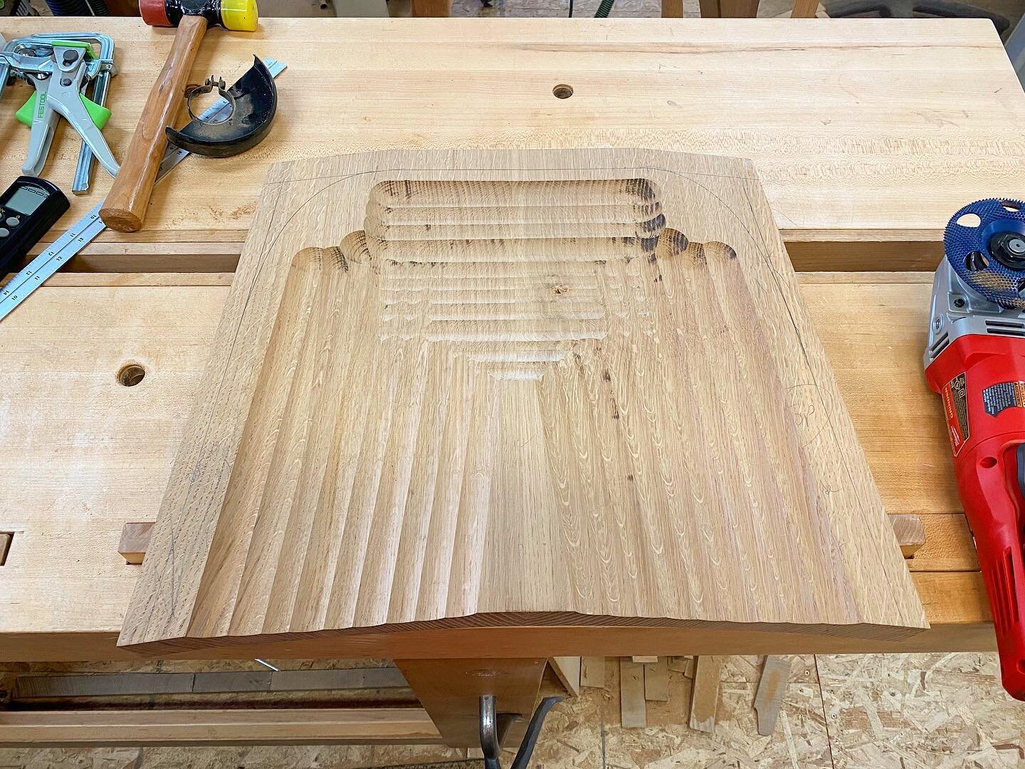 The new router process to hog out most of the waste on the carved seats is a winner. On previous chairs I was averaging 3-4 hours from seat blank to finished seat ready for final sanding. The new process has cut this down to about 1.5-2 hours. 

When
