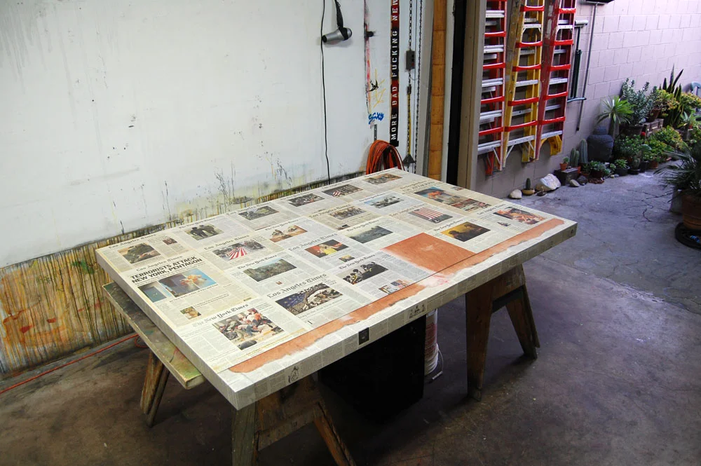 Newsprint collage in progress