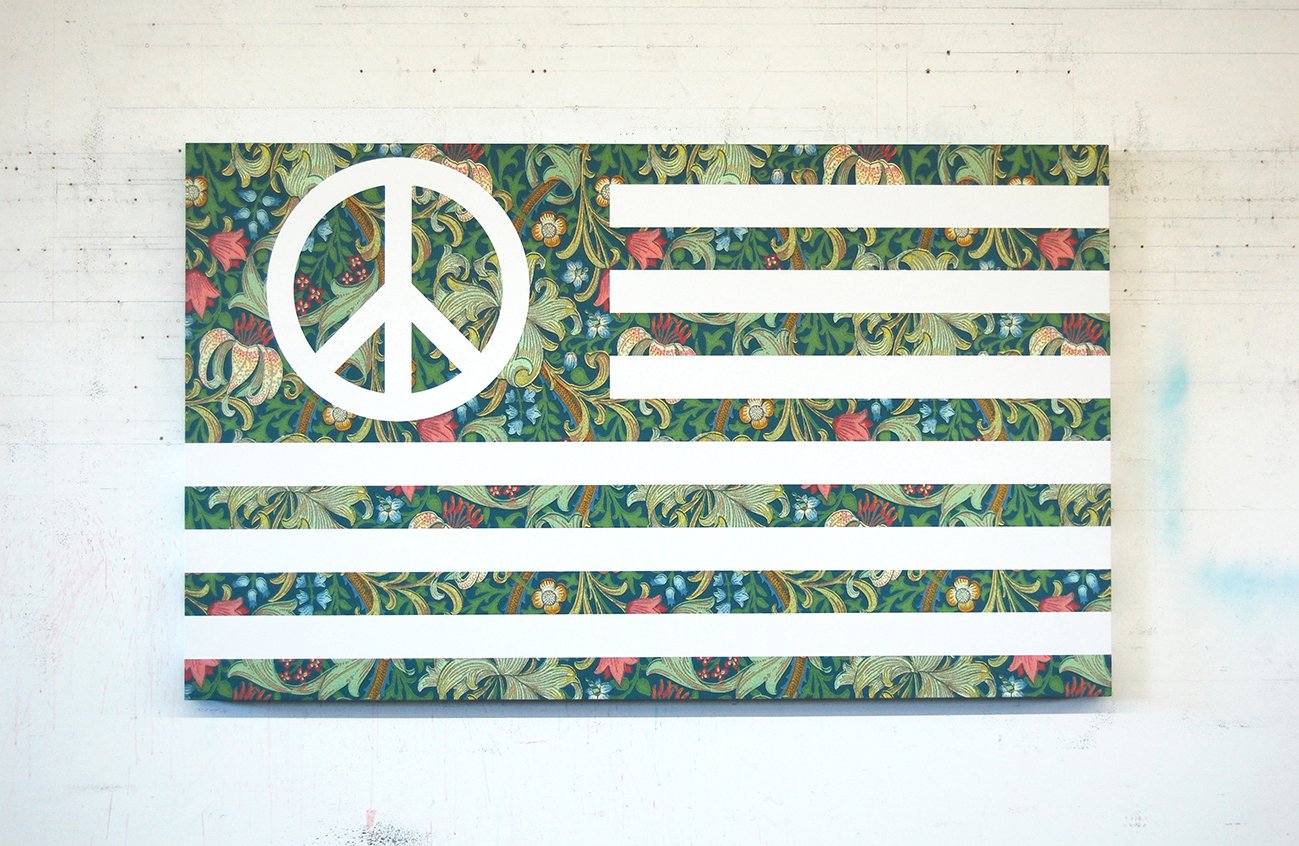 William Morris Peace Flag (White) / Original @ 36 x 60- x 3 inches