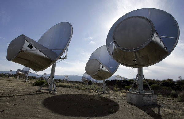 Radio telescopes of the Allen Telescope Array are seen in Hat Creek, Calif. Ben Margot/AP