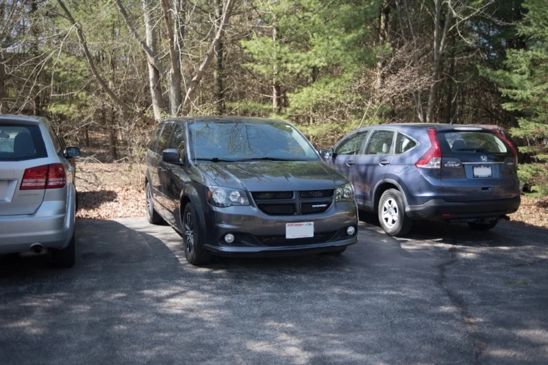 The witness's van (center) parked in roughly the same location as the night of the sighting.