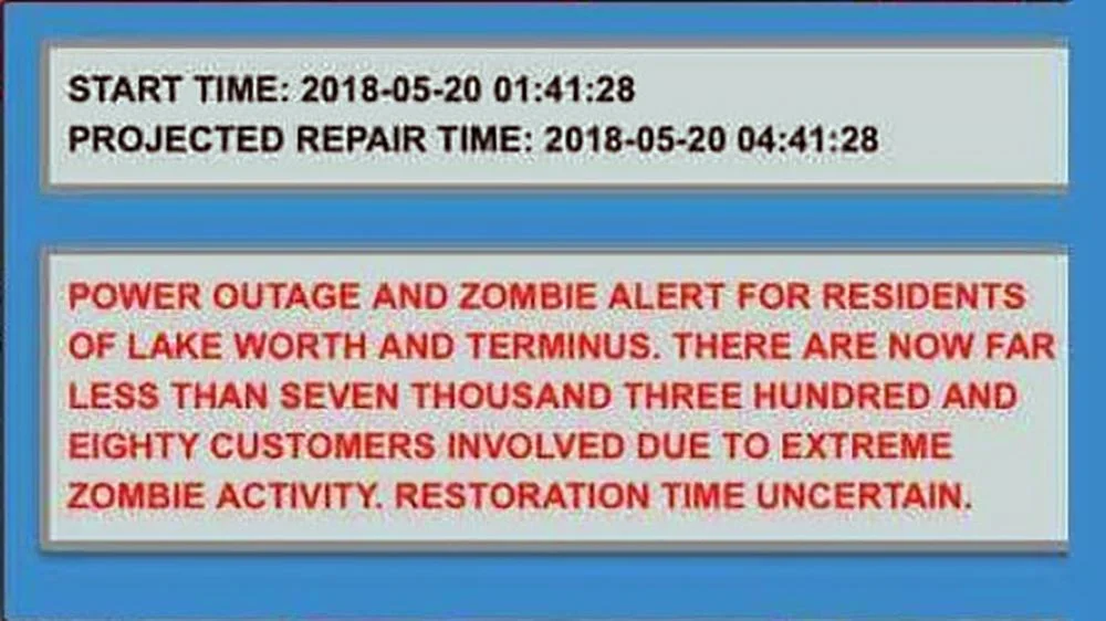 The message sent by the city warning of zombies.