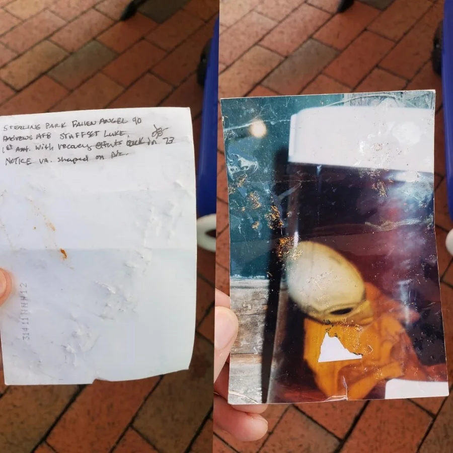 The mystery photo had a cryptic message written on the back. (Image courtesy of witness)