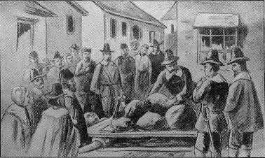 Giles Corey being pressed. (Image credit: Wikipedia)