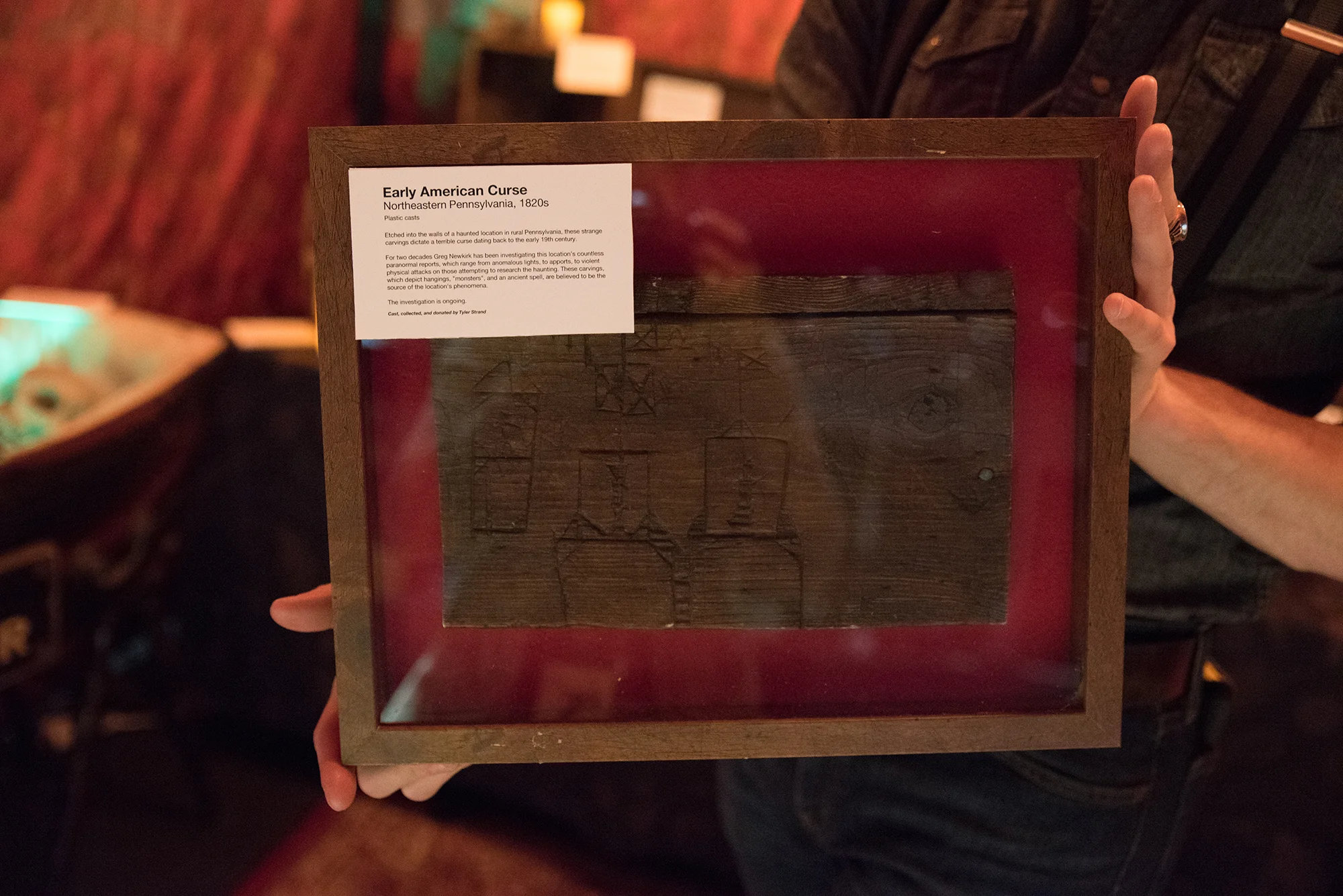 Tyler Strand recreated this piece of a haunted church in Pennsylvania by making a mold of the wood and casting it in plastic.