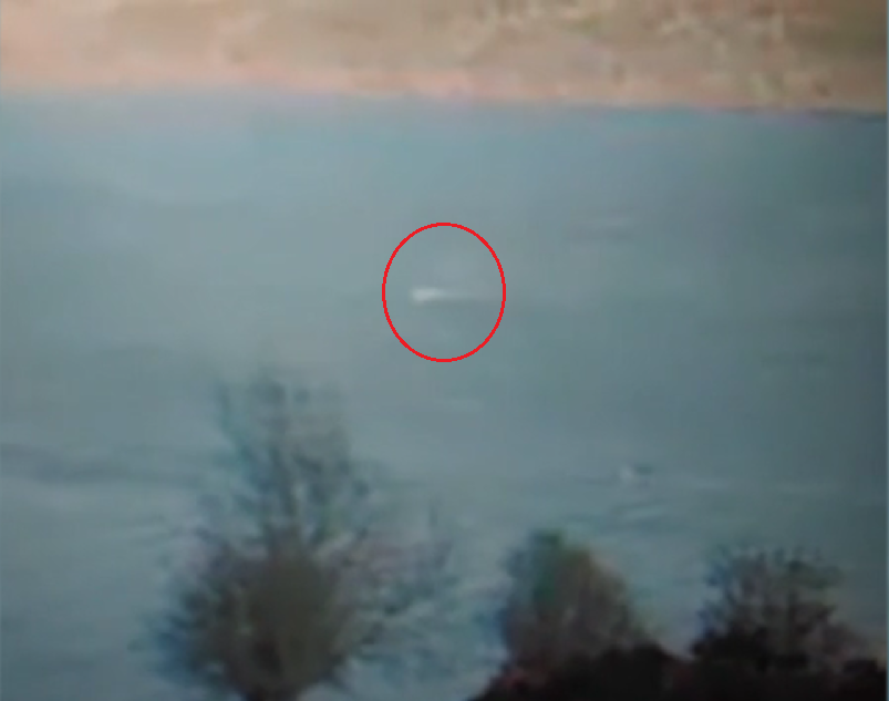 Circled in this still image from the video is the rapidly moving object that some think could be Nessie. (Eoin O’Faodhagain)