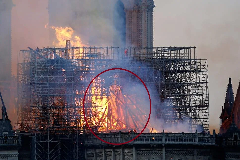 The image of ‘Jesus’ in the flames of Notre Dame Cathedral. (Getty images)