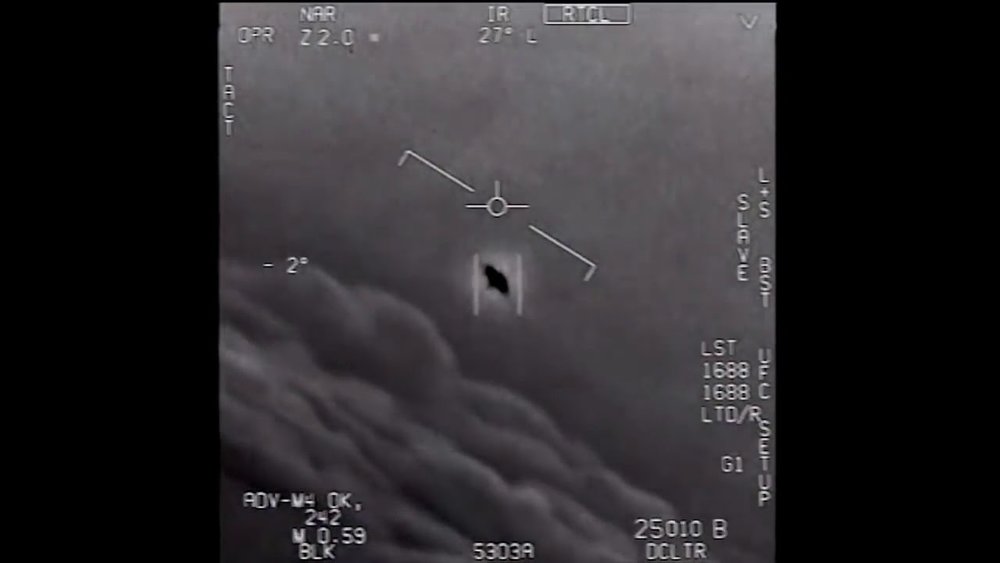 An image from a Navy jet fighter's infrared targeting camera taken during an encounter with an unidentified aerial phenomenon.
