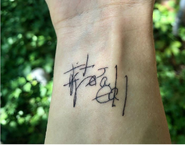 Tina Hines’ niece, Madie Johnson, was so moved by her experience that she tattooed the message on her wrist. (Madie Johnson / Instagram)