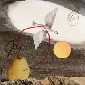5" x 5" Collage. Acrylic painting. Paper on wood. #2 SOLD