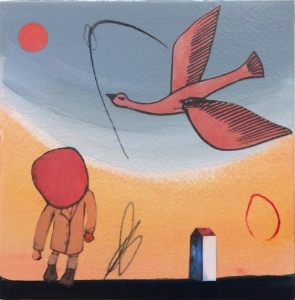 5" x 5" Collage. Acrylic painting. Paper on wood. #11 SOLD