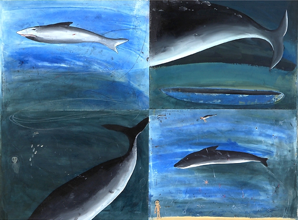 Sharks Ink and acrylic on paper on panel 36" x 48"