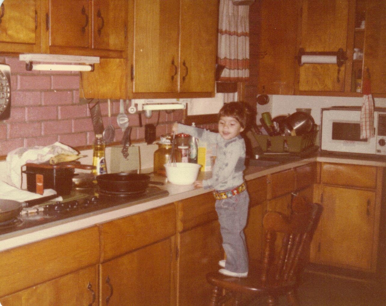 Some of my earliest memories are climbing on to a chair in the kitchen and trying to help my dad cook, Often times, dad would shoo me out of the kitchen, mostly afraid I would cut myself with a knife or burn myself on the stove. I still have scars to prove I did both!